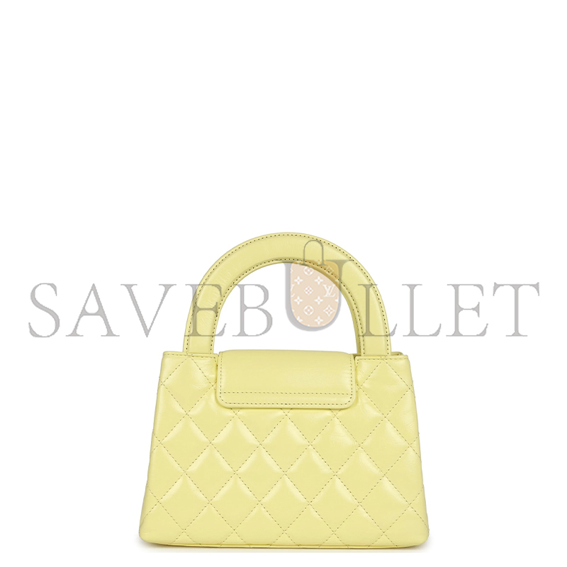 Ch*el kelly yellow shiny calfskin brushed gold hardware as4416 (19*13*7cm)